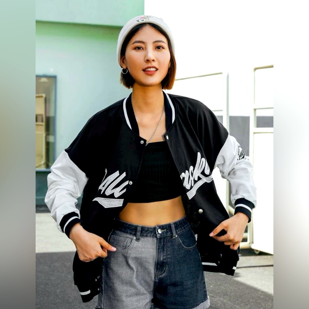 ROMWE Street Life Letter Colorblock Varsity Jacket